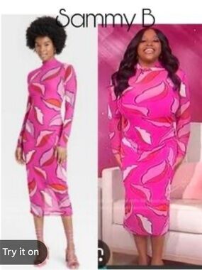 NWT Sammy B long sleeve mesh floral bodycon dress in pink size XXL